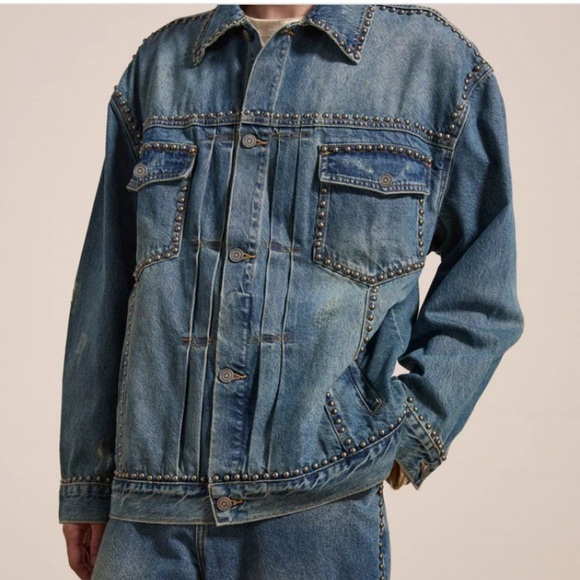 FOUND Azar Studded Oversized Denim Jean Jacket NWT Statement Layering Piece - Picture 13 of 16
